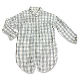 ELLISON Relaxed Grey Gingham Soft Cotton Button Down Shirt